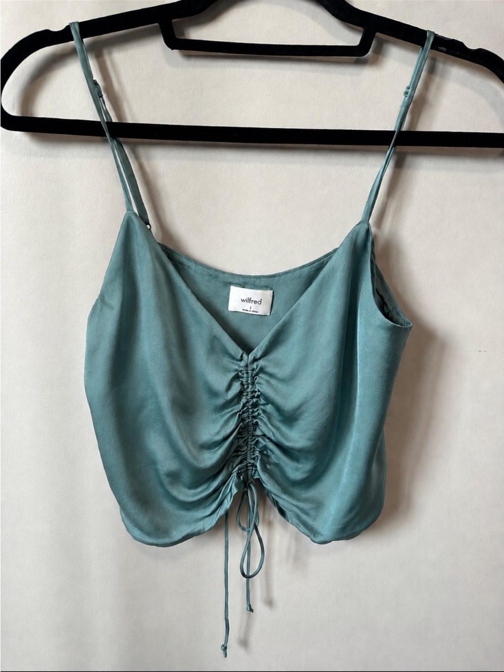 Wilfred Teal Satin Drawstring Ruched Cami